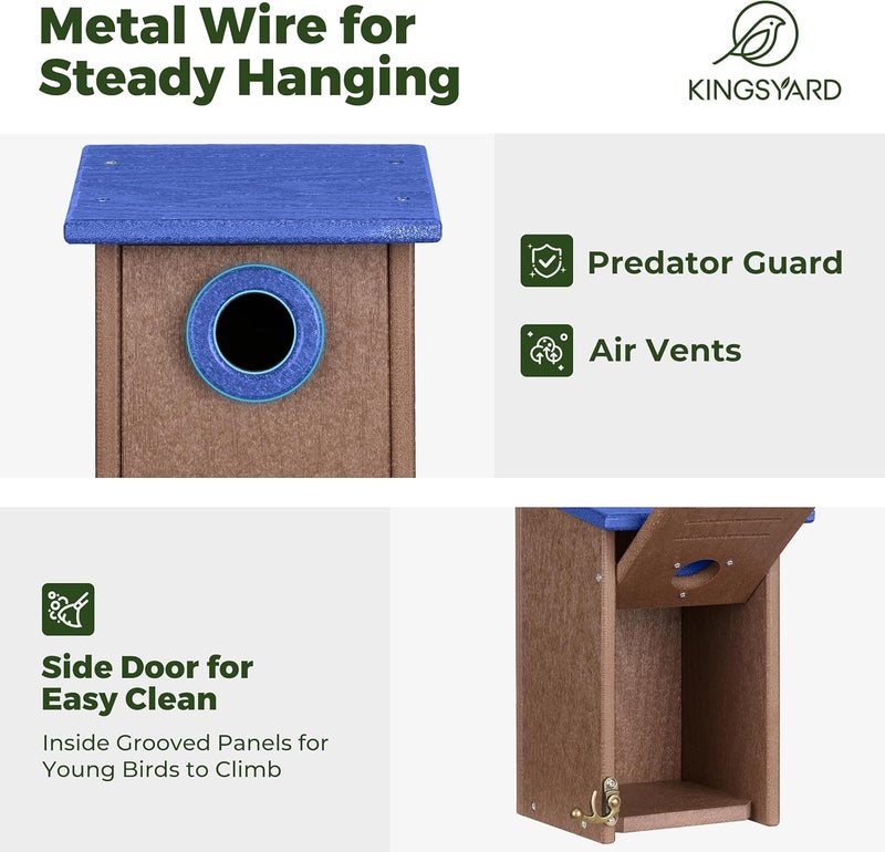 Kingsyard Recycled Plastic Bird House for Outdoors - Weatherproof Wren Bird Nesting with Predator Guard & Air Vents, Blue - Image 4